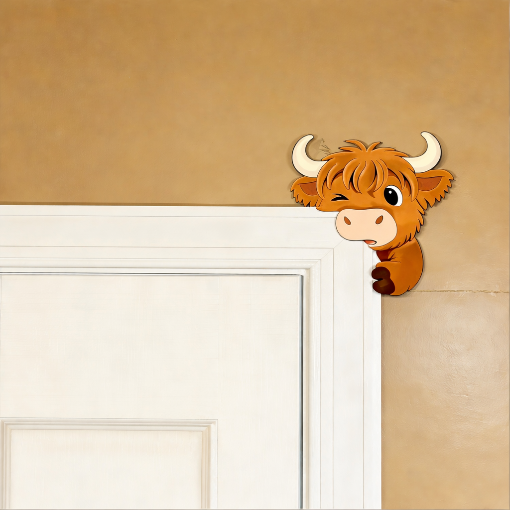 Peeking Highland Cow Wall Decal โ Adorable Sneaky Buddy! ๐ฎ๐