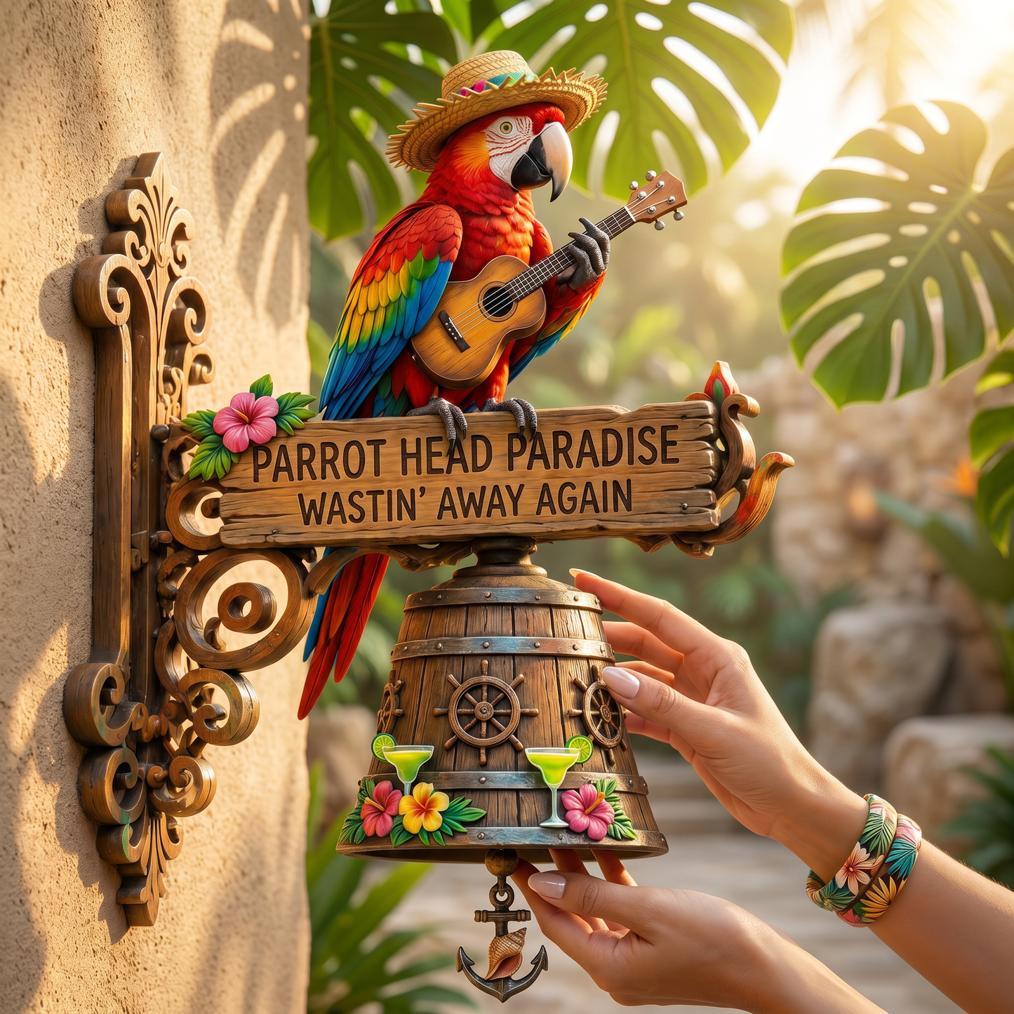 đ "Parrot Head Paradise Wastin' Away Again" Tropical Wall Bell