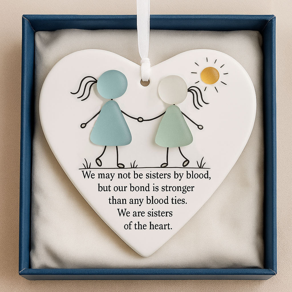 Heart-Shaped Sisters Sea Glass Ornament