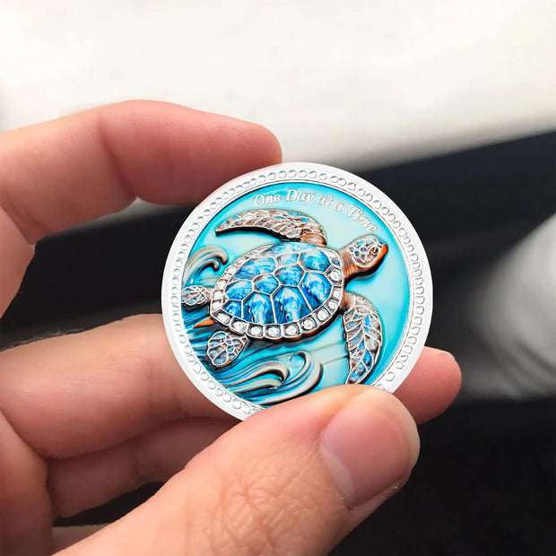 Inspirational Sobriety Coin with 3D Turtle