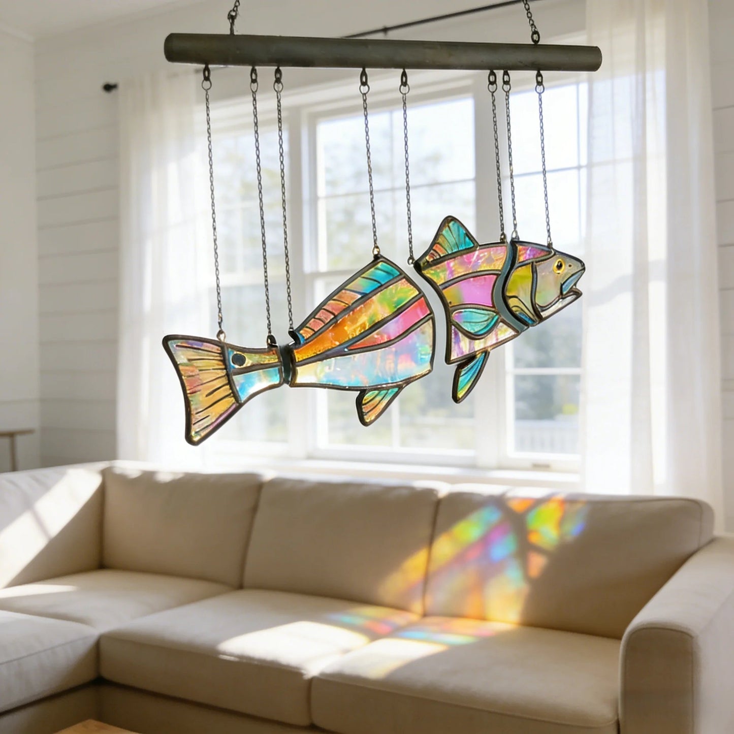 đHandcrafted Stained Glass Red Drum-The Illusion of Swimming