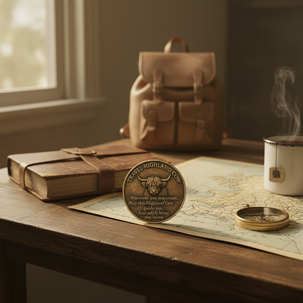 Travel Highland Cow Coin