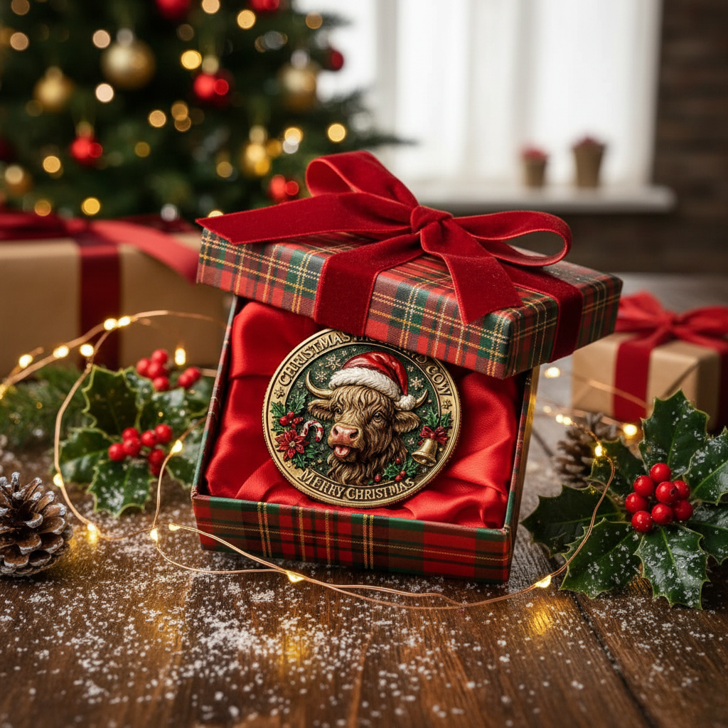 Christmas Highland Cow Challenge Coin