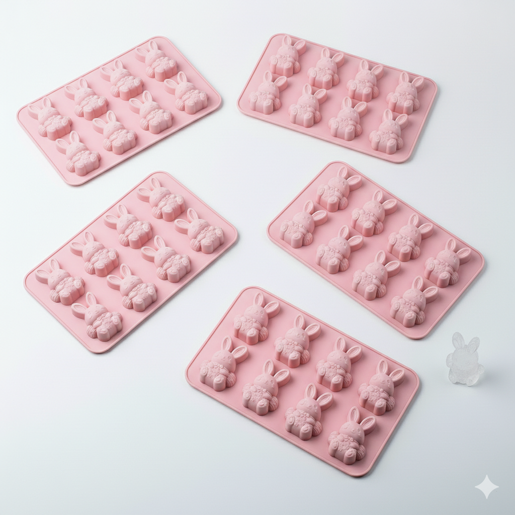 🐰 Cute Easter Bunny Silicone Mold – 6-Cavity 3D Ice Cube & Dessert Mold