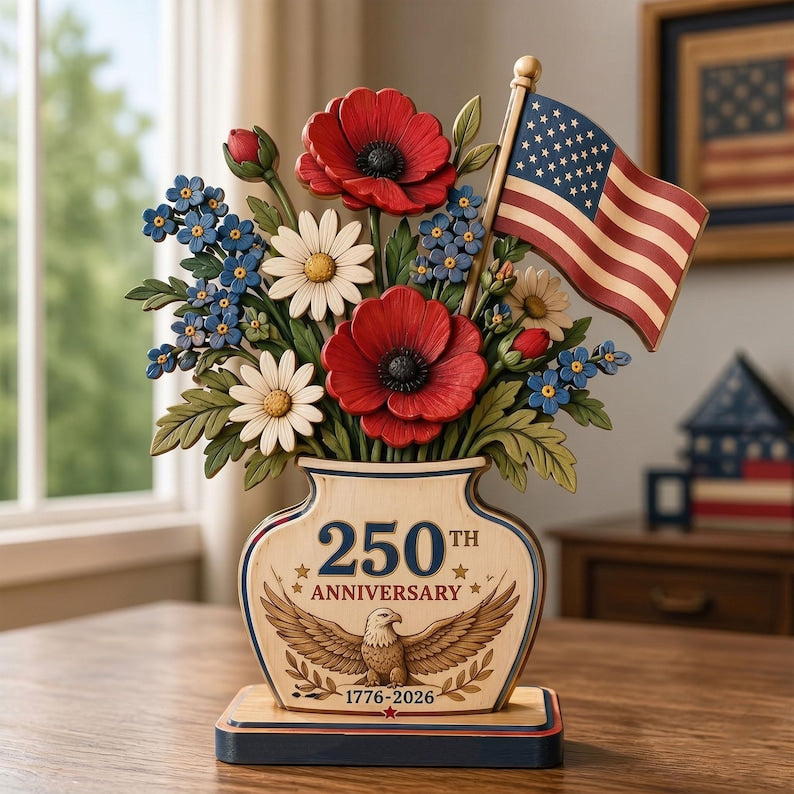๐250th Anniversary Patriotic Flower Wooden Block Centerpiece ๐บ๐ธ
