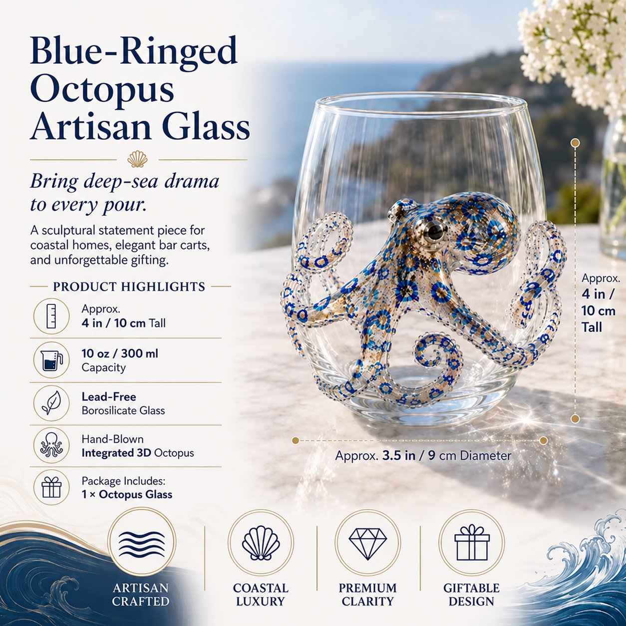 🎁The Perfect Beach House Gift 🌊3D Ocean Animal Artisan Glassware Collection