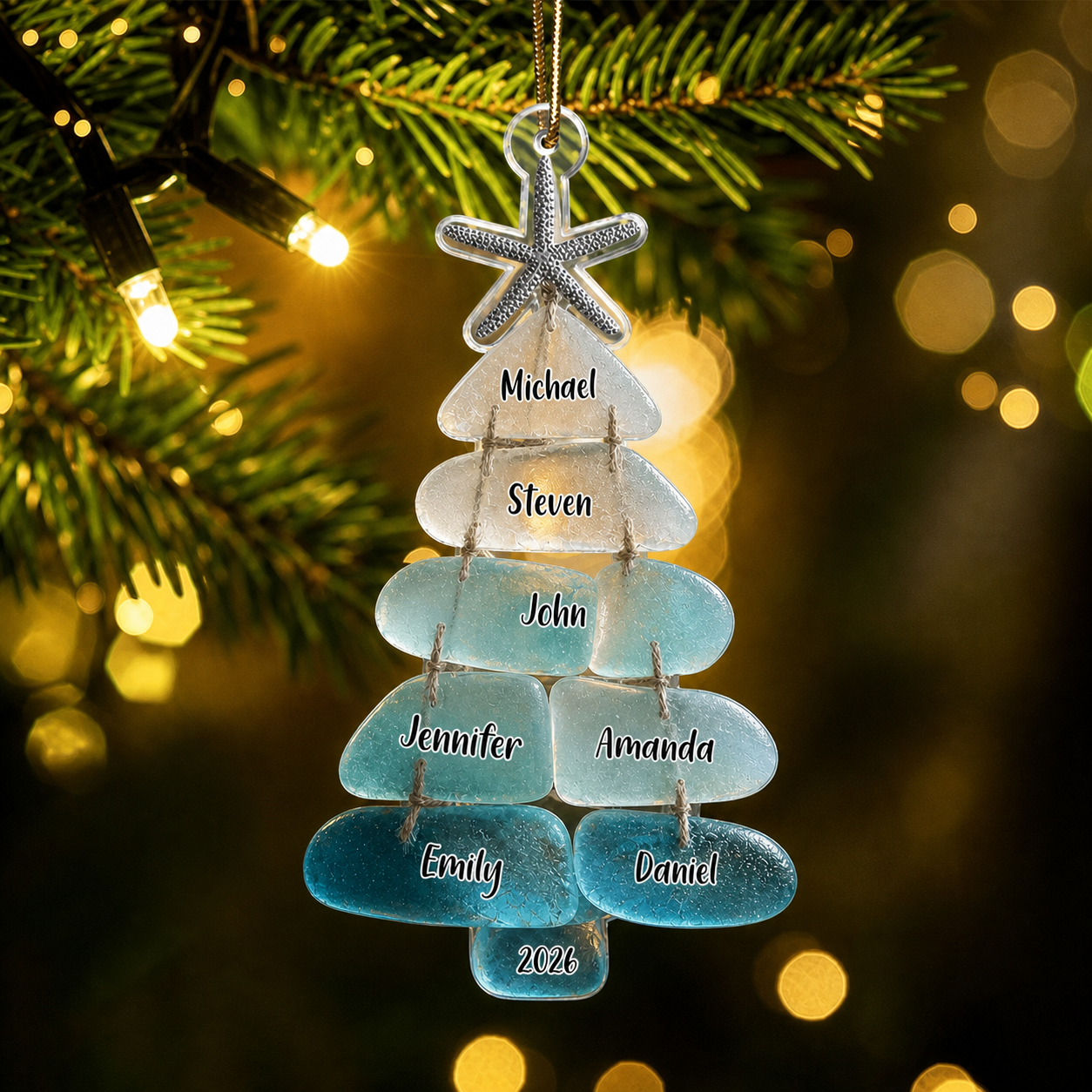 Family Sea Glass Christmas Tree - Personalized Family Ornament