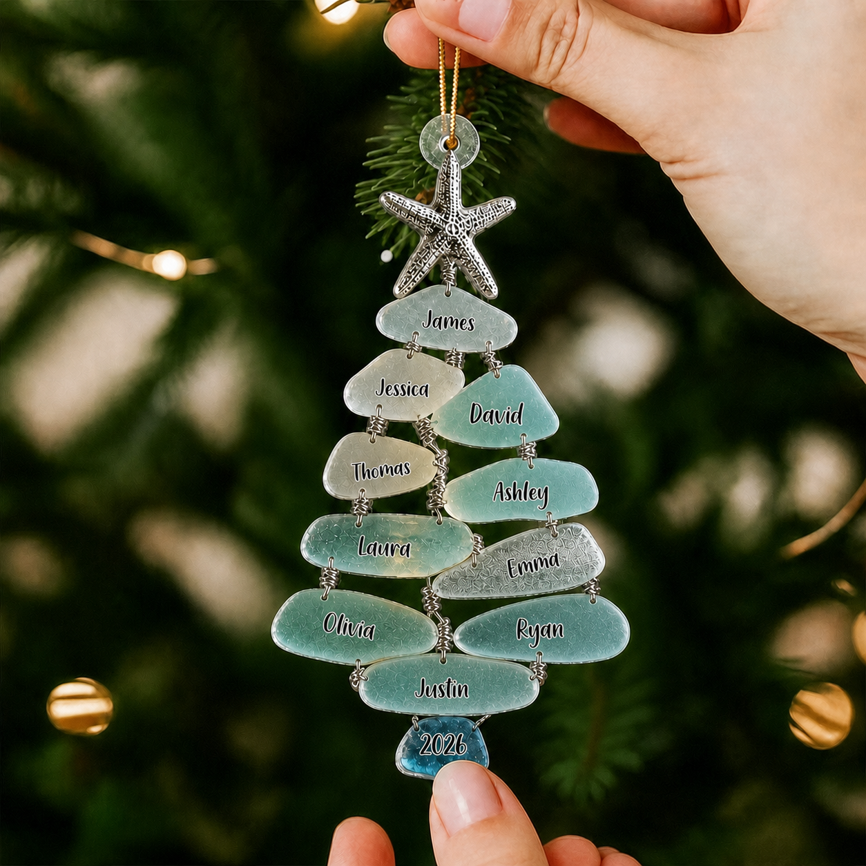 Family Sea Glass Christmas Tree - Personalized Family Ornament