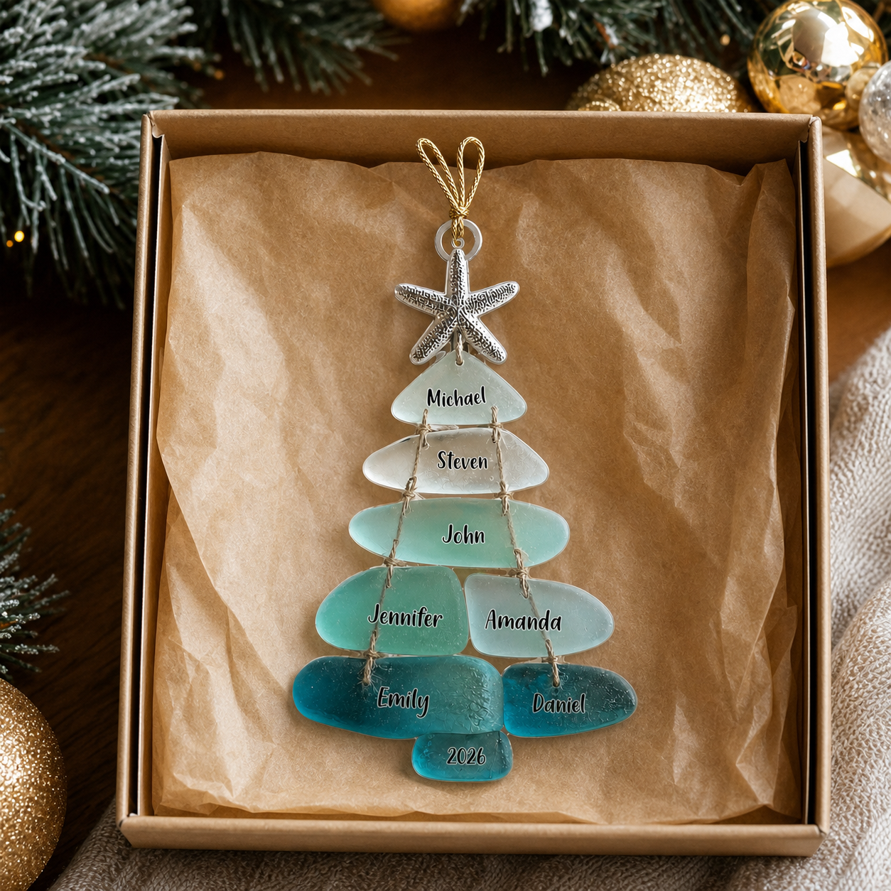 Family Sea Glass Christmas Tree - Personalized Family Ornament