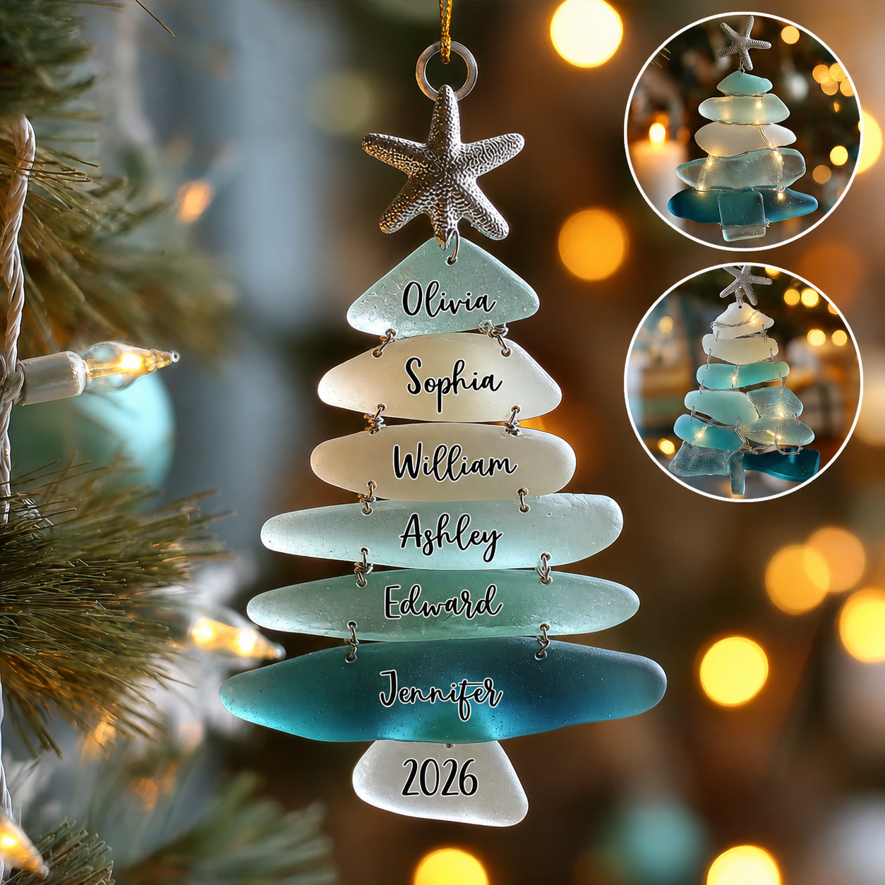 Family Sea Glass Christmas Tree - Personalized Family Ornament