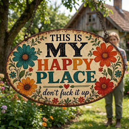 🌼"My Happy Place" Metal Sign – Warm, Witty & Unapologetically Blunt