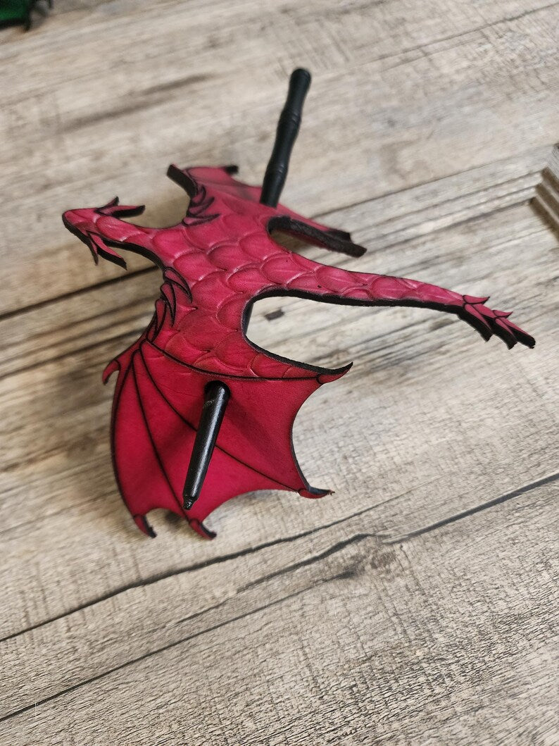 🐉 Leather Tooled Dragon Hair Slide with Wood Stick
