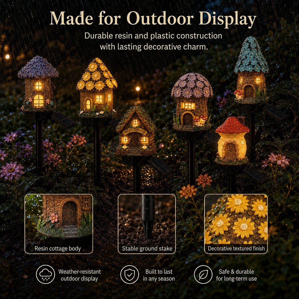 🍄🍄Solar Fairy-Tale Mushroom Cottage Garden Light