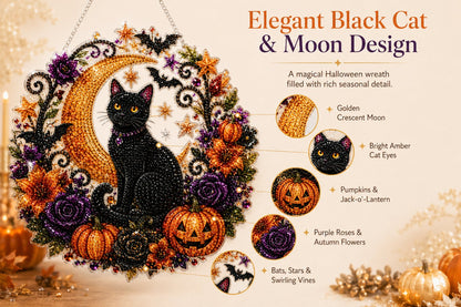 🎃Black Cat Moon Diamond Art Hanging Ornament Kit – Relaxing DIY Halloween Craft 🎃💎 (📦Buy 2 Free Shipping)