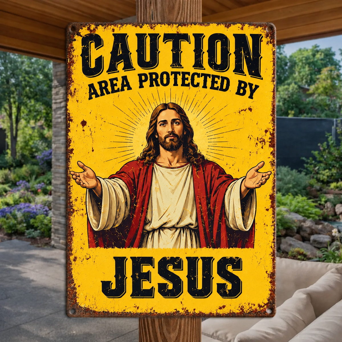 Jesus Protects This Home Vintage Metal Tin Sign