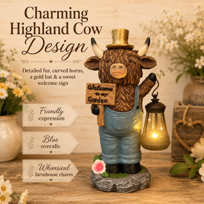 🐂🐂Handcrafted Highland Cow Solar Garden Lantern Statue