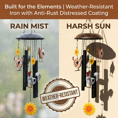 🌻🌻Vintage Metal Chicken Wind Chime with Sunflower🐔