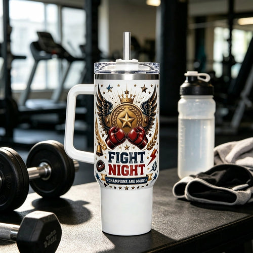 🥊 "Fight Night / Champion Spirit" Boxing Tumbler-40oz Heavyweight Spirit with Handle & Straw