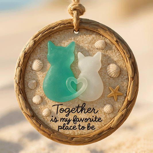 "Together Is My Favorite Place to Be” Sea Glass Cat Beach Ornament
