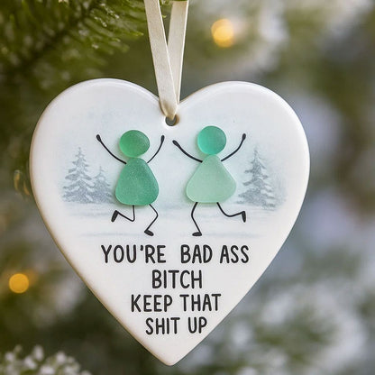 Badass Bestie Sea Glass Friendship Ornament