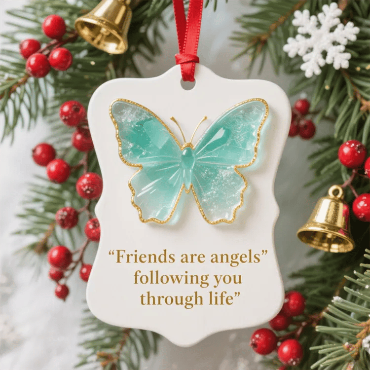 🦋Friends Are Angels Sea Glass Butterfly Christmas Ornament