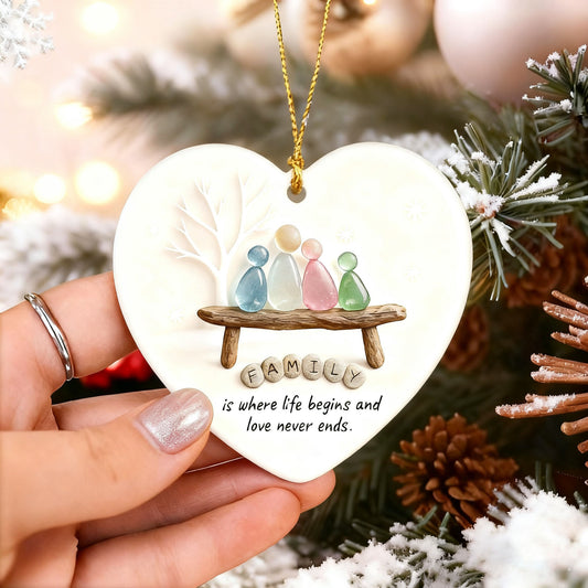 Heart Sea Glass Family Ornament