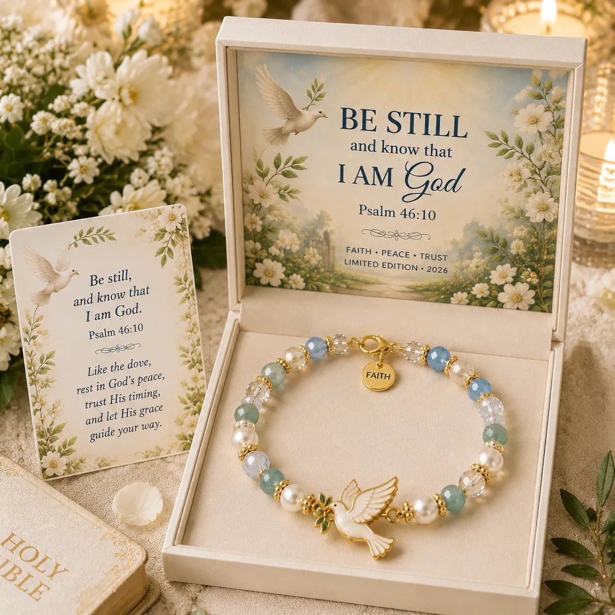 🎅 2026 Christmas Gift 50% Off--✝️ Psalm 46:10 Faith Bracelet | Limited Edition 2026 Christian Jewelry with 7 Meaningful Nature Symbols, Gemstone-Style Beads & Scripture Gift Box 🤍