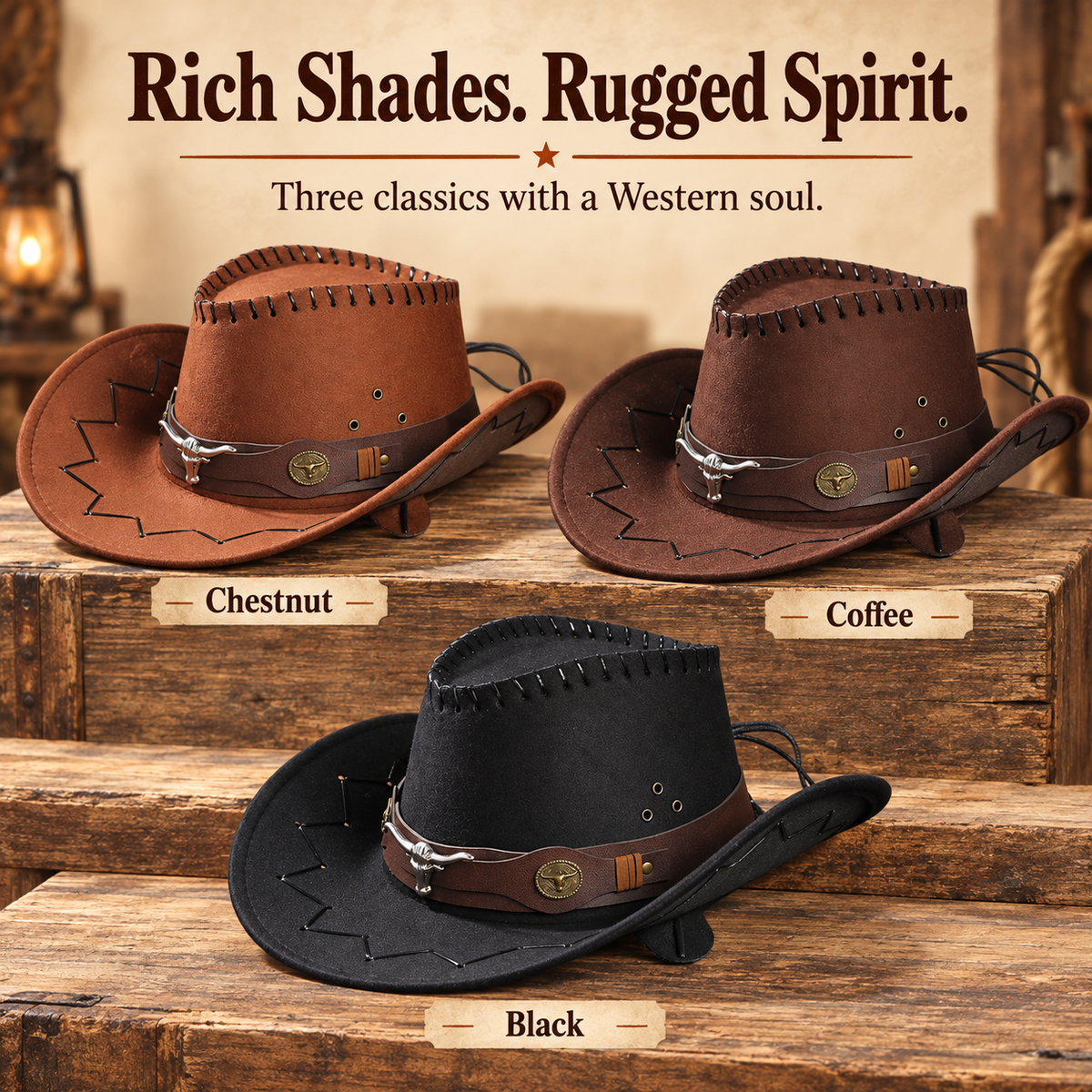 🤠 Longhorn Western Cowboy Hat – For the Spirit That Follows Its Own Trail