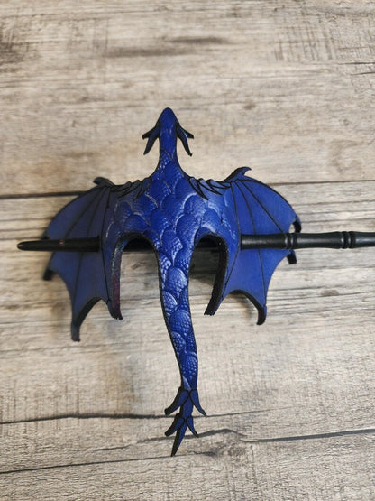 🐉 Leather Tooled Dragon Hair Slide with Wood Stick