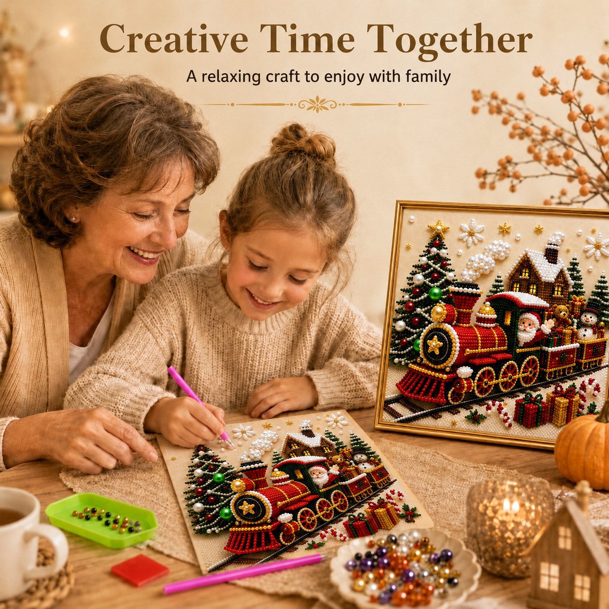 🎄🎄🎅 Premium 3D Pearl Christmas Wall Art Kit | Luxury Flocked Canvas with Scratch-Resistant Non-Fading Pearl Beads DIY Holiday Decor ⛄️❄️