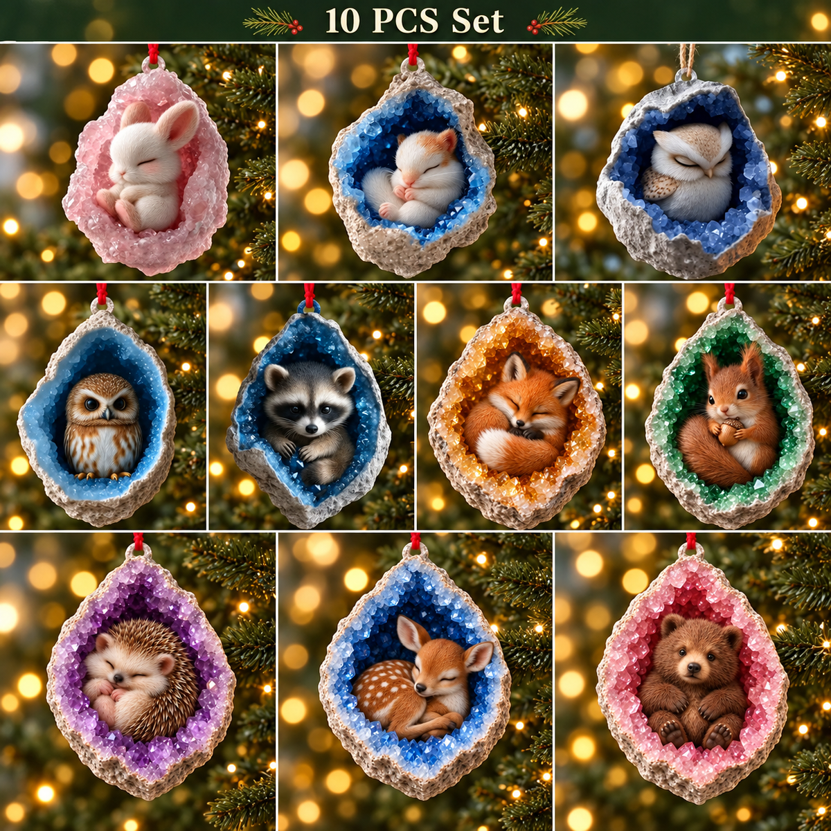 🎄Sleeping Woodland Animals Christmas Ornament