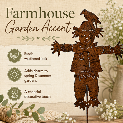 🐦23'' Rustic Metal Scarecrow Garden Stake with Crow
