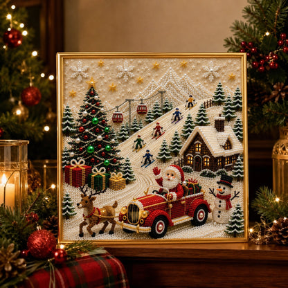 🎄🎄🎅 Premium 3D Pearl Christmas Wall Art Kit | Luxury Flocked Canvas with Scratch-Resistant Non-Fading Pearl Beads DIY Holiday Decor ⛄️❄️