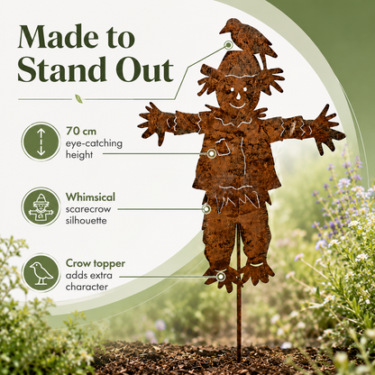 🐦23'' Rustic Metal Scarecrow Garden Stake with Crow