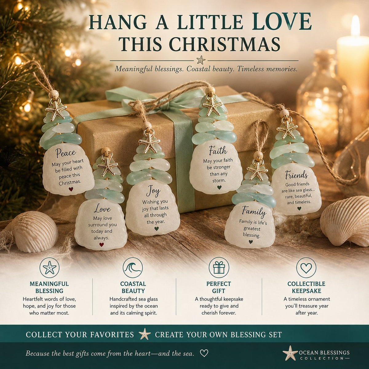 Ocean Blessings Sea Glass Christmas Ornaments