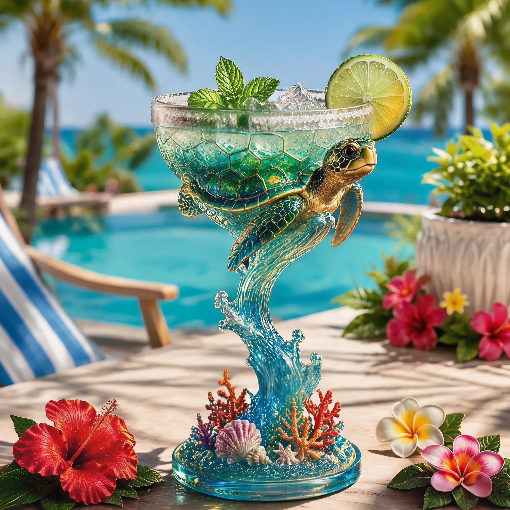 🦜🦜Parrot Paradise Margarita Glass🐢 Tropical Coastal Collector Cocktail Goblet