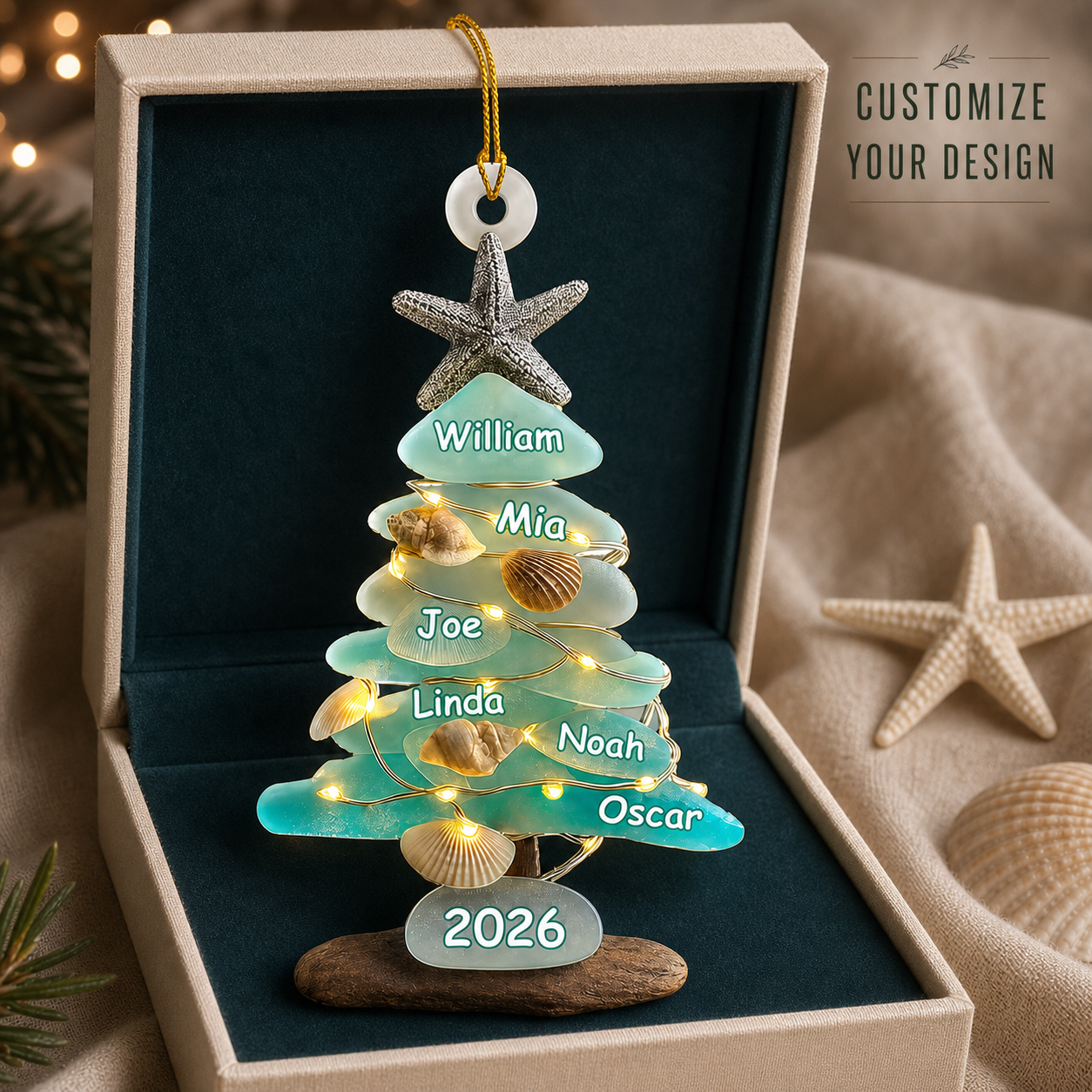 Family Sea Glass Christmas Tree - Personalized Family Ornament