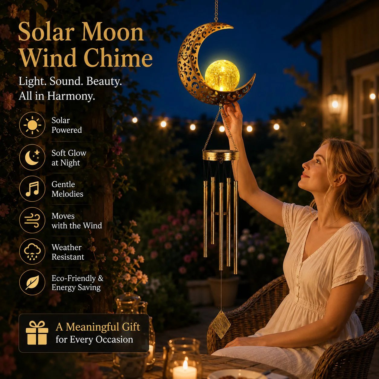 🌙🌙✨ Moon Courtyard Solar Wind Chime