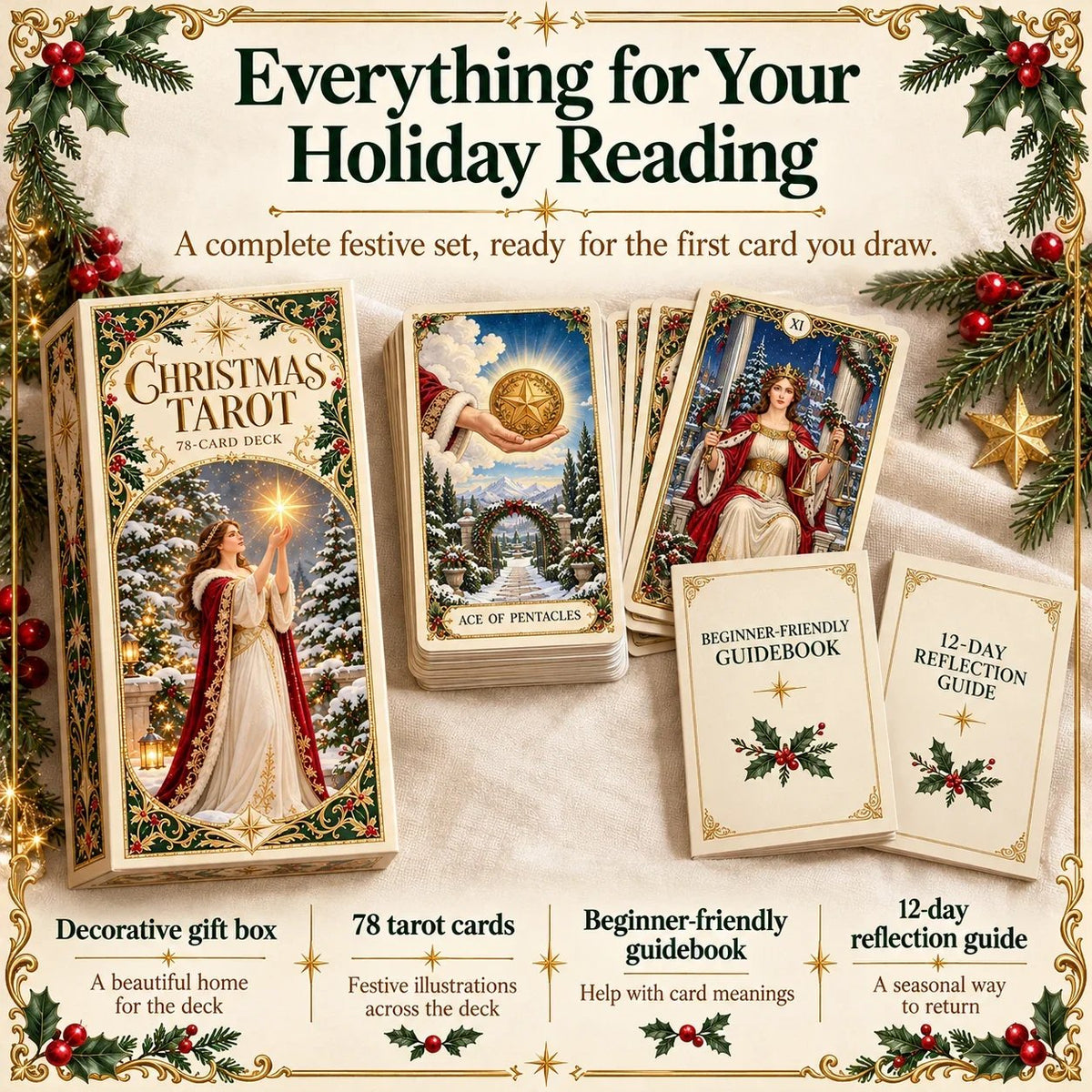 Last Day 49% OFF🎉-🔮 Yuletide Tarot Deck | 78 Festive Cards & A Guided 12-Day Holiday Ritual