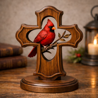🐦✝️ Handcrafted Cardinal Cross Ornament