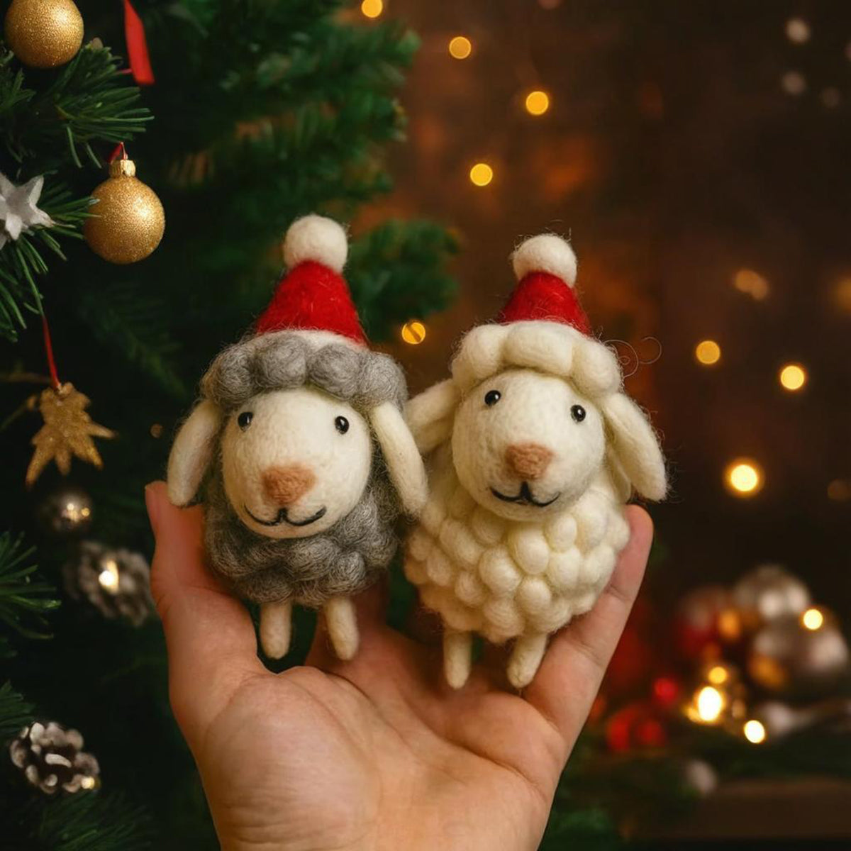 🎄🐑 Handmade Wool Felt Sheep Ornaments
