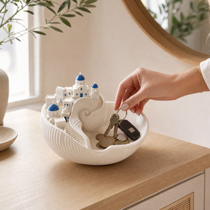 Santorini Catchall Coastal Seashell Key Bowl