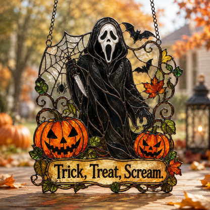 👻👻Premium Ghostface Scream Stained Glass Suncatcher Window Hanging Halloween Decor