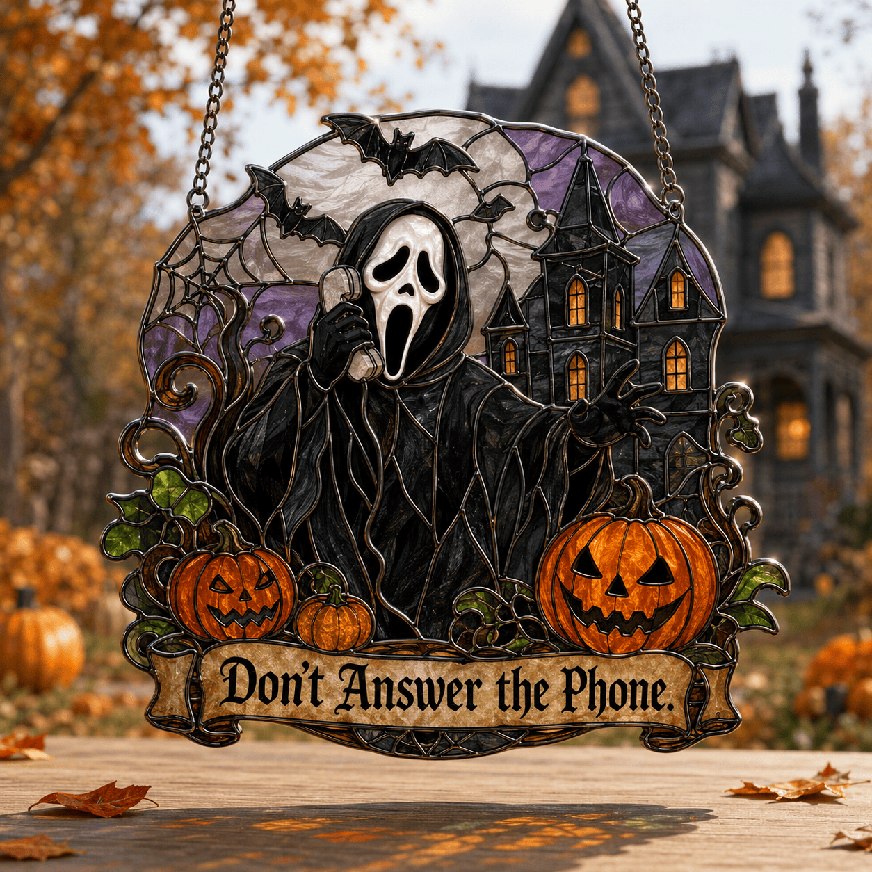 👻👻Premium Ghostface Scream Stained Glass Suncatcher Window Hanging Halloween Decor