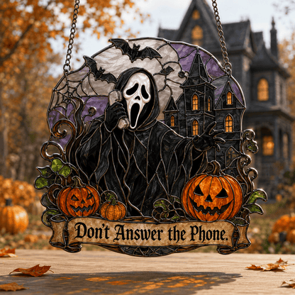 👻👻Premium Ghostface Scream Stained Glass Suncatcher Window Hanging Halloween Decor
