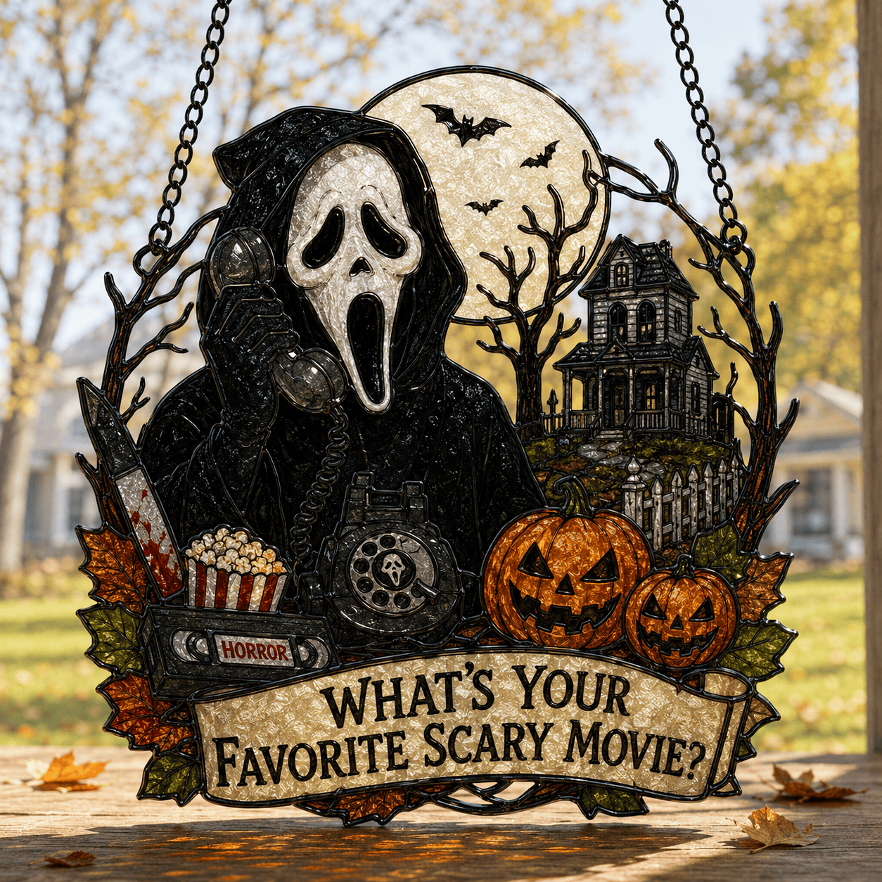 👻👻Premium Ghostface Scream Stained Glass Suncatcher Window Hanging Halloween Decor