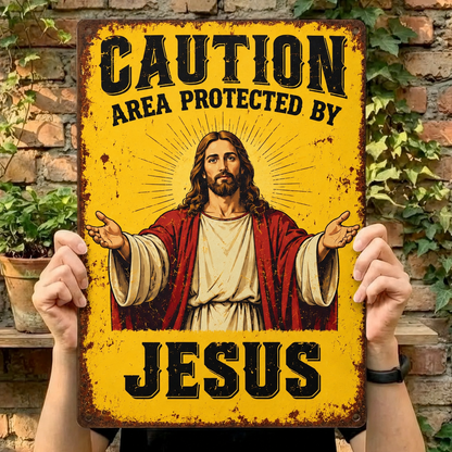 Jesus Protects This Home Vintage Metal Tin Sign