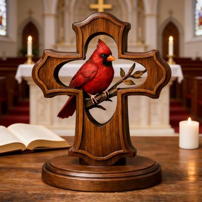 🐦✝️ Handcrafted Cardinal Cross Ornament