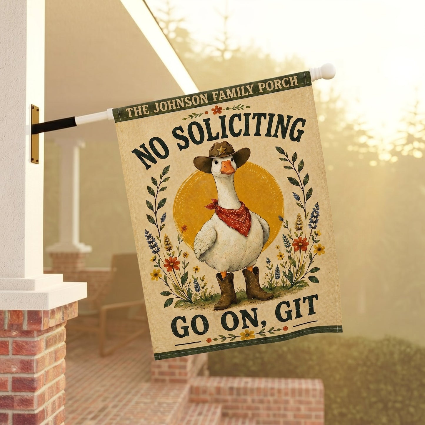 Personalized "Go On, Git" Cowboy Goose Garden Flag