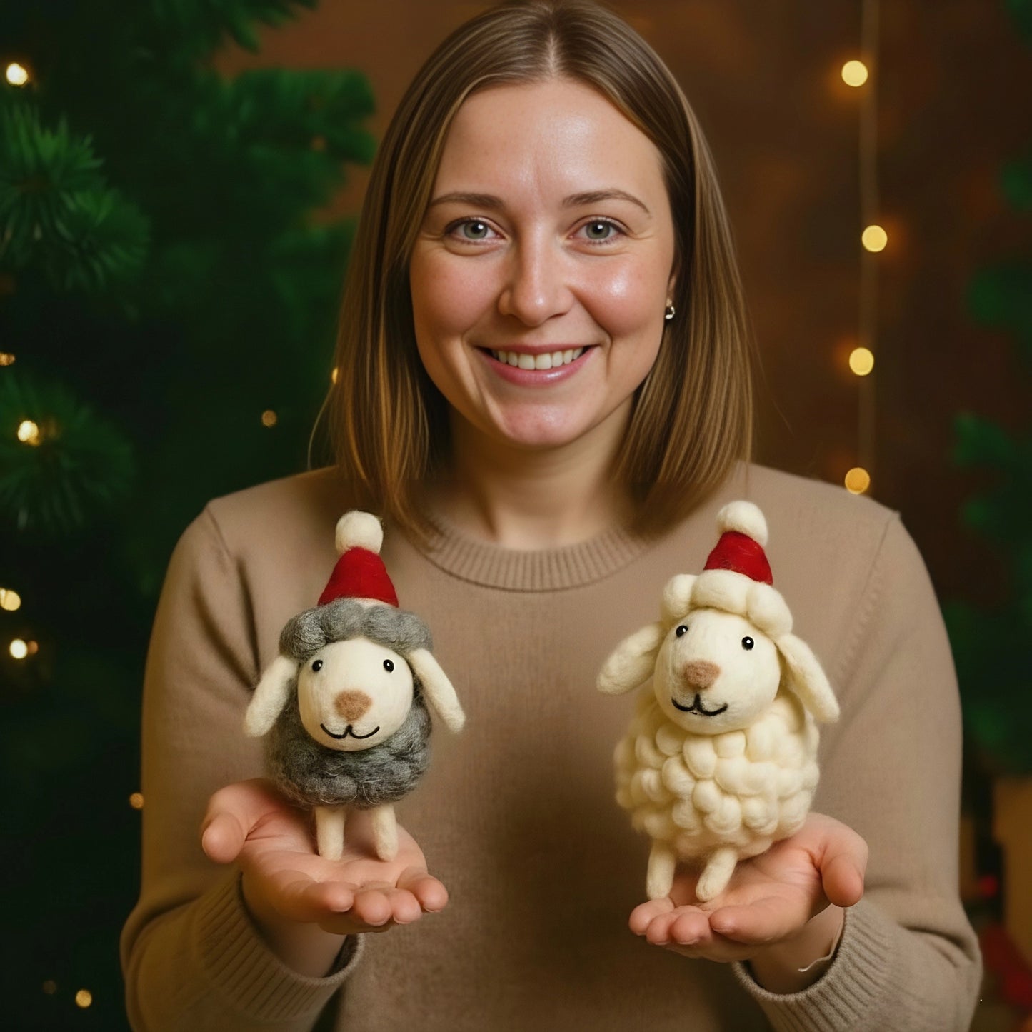 🎄🐑 Handmade Wool Felt Sheep Ornaments